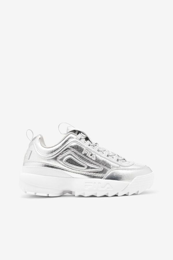 Fila Tenisky Damske Metal Strieborne / Metal Strieborne / Biele - Disruptor 2 Creased Metallic Vypre